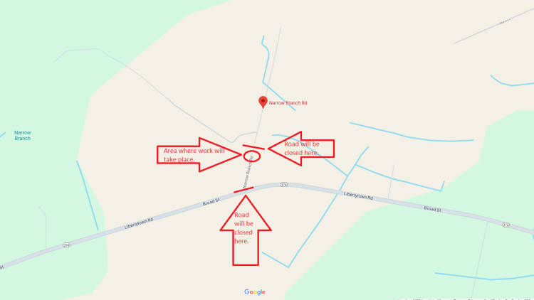 Narrow Branch Road Closure Map Image